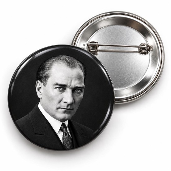 Atatürk - Siyah Beyaz Klasik Portre - 58mm Rozet