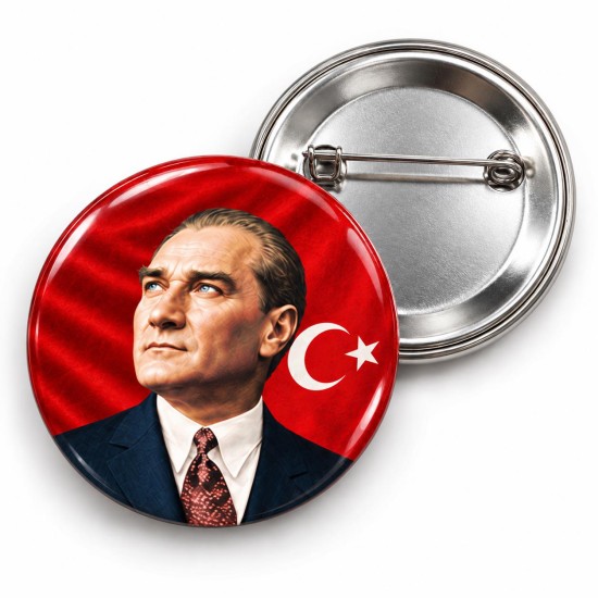 Atatürk - Kırmızı Ay Yıldızlı Portre - 58mm Rozet