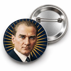 Atatürk - Lacivert Altın Işınlı Portre - 58mm Rozet