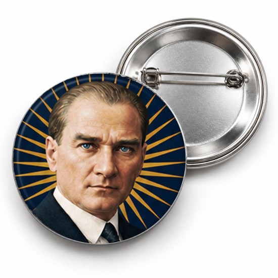 Atatürk - Lacivert Altın Işınlı Portre - 58mm Rozet