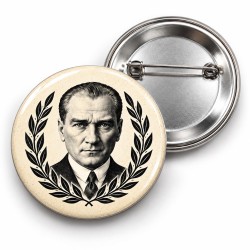 Atatürk - Defne Çelenkli Portre - 58mm Rozet
