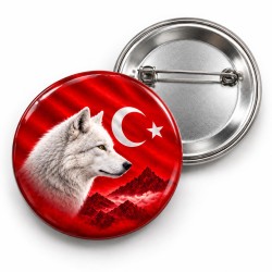 Beyaz Bozkurt - Ay Yıldız ve Dağlar - 58mm Rozet