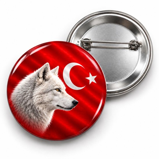 Beyaz Bozkurt - Kırmızı Ay Yıldız - 58mm Rozet