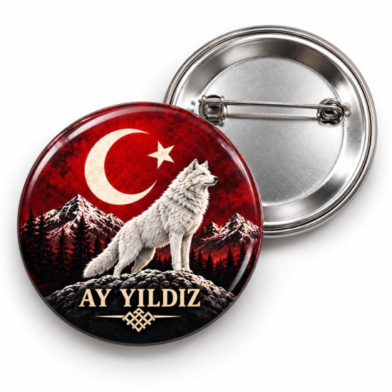 Ay Yıldız - Beyaz Kurt - 58mm Rozet