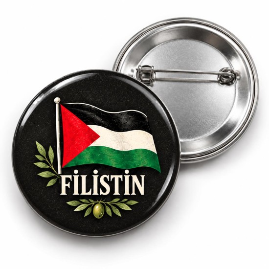 Filistin - Bayrak ve Zeytin Dalları - 58mm Rozet