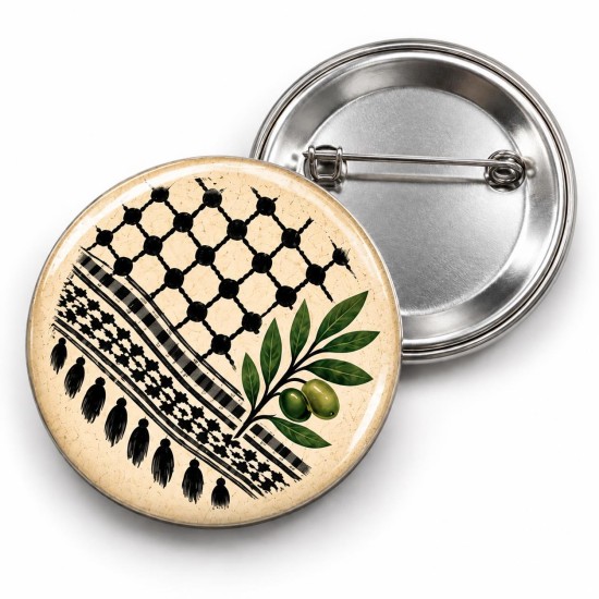 Filistin - Kefiye ve Zeytin Dalı - 58mm Rozet