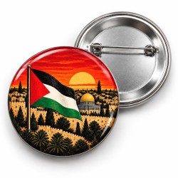 Kudüs - Gün Batımı ve Filistin Bayrağı - 58mm Rozet