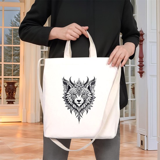 TATTOO İÇ CEPLİ CIRTLI KÖRÜKLÜ KANVAS ÇANTA 38x38x4 cm