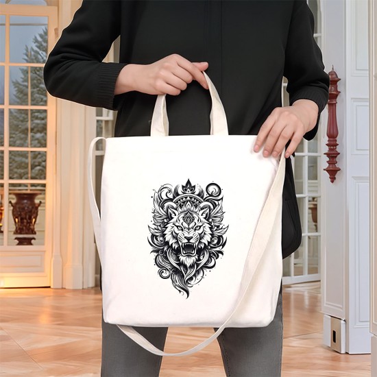 TATTOO İÇ CEPLİ CIRTLI KÖRÜKLÜ KANVAS ÇANTA 38x38x4 cm