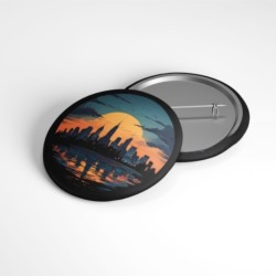 Günbatımı Şehir Silueti - 58mm Rozet - No.01