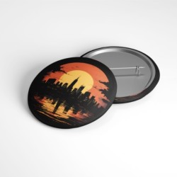 Günbatımı Şehir Silueti - 58mm Rozet - No.02