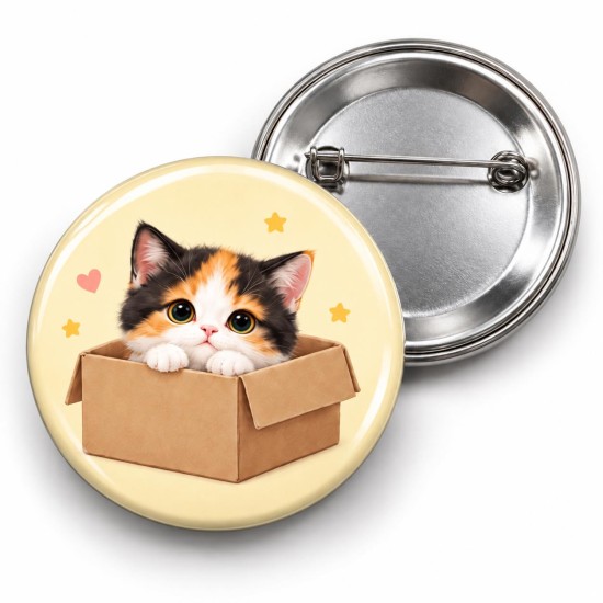 Kutudaki Üç Renkli Yavru Kedi - 58mm Rozet