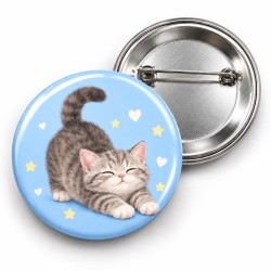 Esneyen Gri Tekir Yavru Kedi - 58mm Rozet
