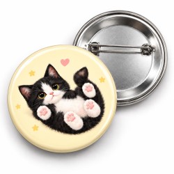 Patilerini Gösteren Siyah Beyaz Yavru Kedi - 58mm Rozet