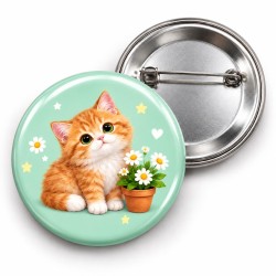 Papatyalı Turuncu Yavru Kedi - 58mm Rozet