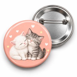 Sarılmış İki Yavru Kedi - 58mm Rozet