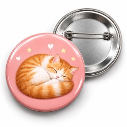 Kıvrılıp Uyuyan Turuncu Yavru Kedi - 58mm Rozet