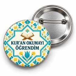 Kur’an Okumayı Öğrendim - Yıldız Çerçeveli Çini - 58mm Rozet