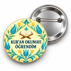 Kur’an Okumayı Öğrendim - Sarı Lale Deseni - 58mm Rozet