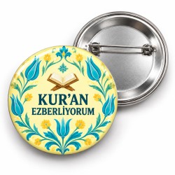Kur’an Ezberliyorum - Sarı Lale Deseni - 58mm Rozet