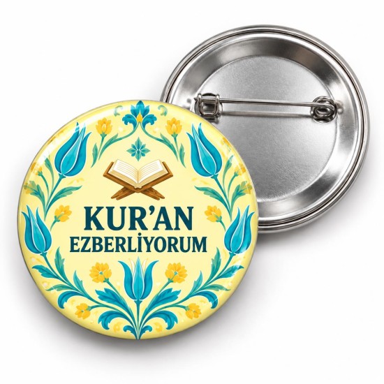 Kur’an Ezberliyorum - Sarı Lale Deseni - 58mm Rozet