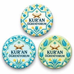 Kur’an Öğreniyorum Çini ve Laleler - 3’lü 58mm Rozet Seti