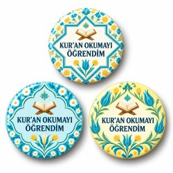 Kur’an Okumayı Öğrendim Çini ve Laleler - 3’lü 58mm Rozet Seti
