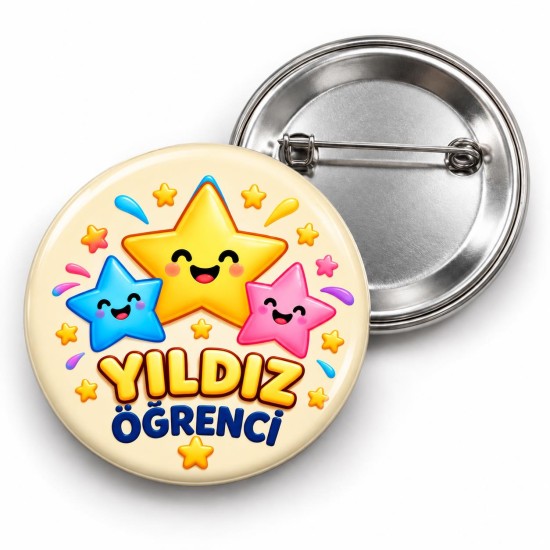 Yıldız Öğrenci - Üç Renkli Yıldızlar - 58mm Rozet