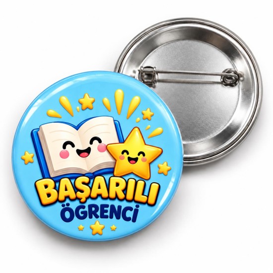 Başarılı Öğrenci - Mavi Kitap ve Yıldız - 58mm Rozet