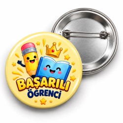 Başarılı Öğrenci - Sarı Kalem ve Kitap - 58mm Rozet