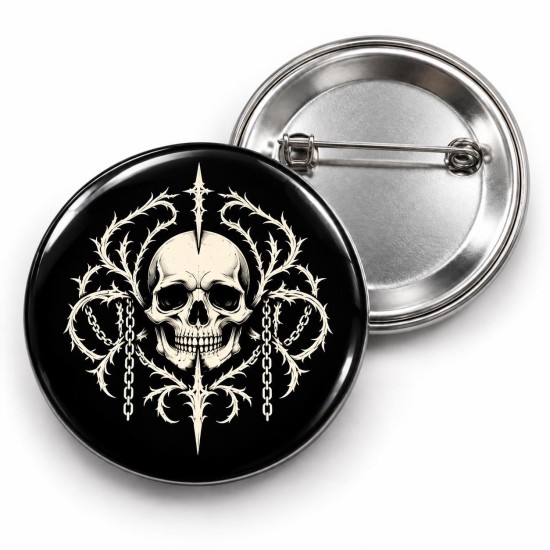 Gotik Kuru Kafa - Dikenler ve Zincirler - 58mm Rozet