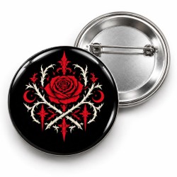 Kırmızı Gül ve Çapraz Dallar - 58mm Rozet