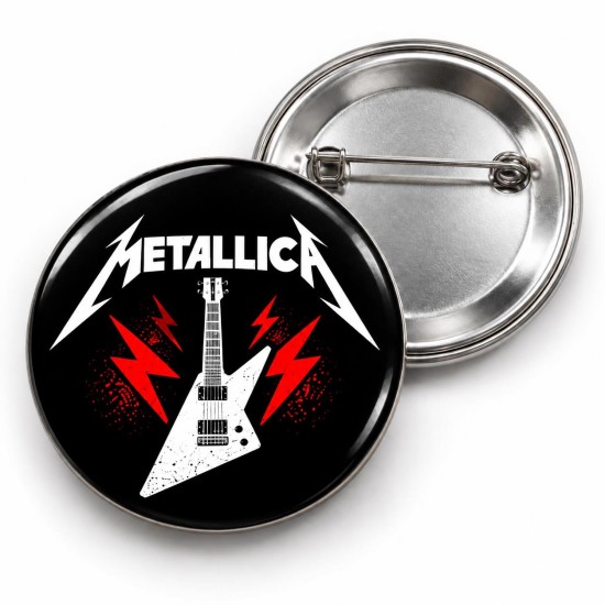 Metallica - Beyaz Gitar ve Kırmızı Şimşekler - 58mm Rozet