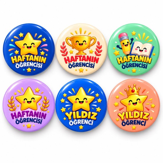 Haftanın ve Yıldız Öğrencileri - 6’lı 58mm Rozet Seti