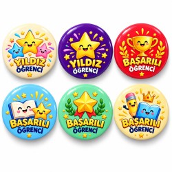 Yıldız ve Başarılı Öğrenciler - 6’lı 58mm Rozet Seti