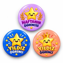Haftanın Öğrencisi ve Yıldız Öğrenci - 3’lü 58mm Rozet Seti