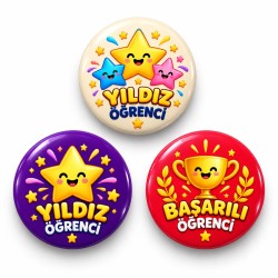 Yıldız Öğrenci ve Başarı Kupası - 3’lü 58mm Rozet Seti
