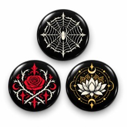 Örümcek Gül ve Lotus - 3’lü 58mm Rozet Seti