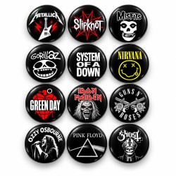 Rock ve Metal - 12’li 58mm Rozet Seti