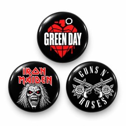 Green Day Iron Maiden ve Guns N’ Roses - 3’lü 58mm Rozet Seti