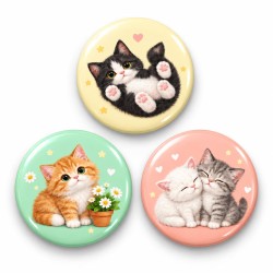 Patiler Papatyalar ve Kedi Dostları - 3’lü 58mm Rozet Seti