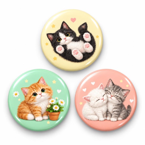 Patiler Papatyalar ve Kedi Dostları - 3’lü 58mm Rozet Seti