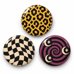 Vintage Leopar Dama ve Ay Seri 2 - 3’lü 58mm Rozet Seti