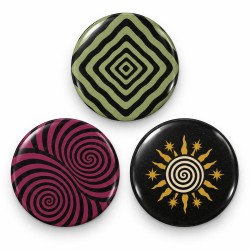 Vintage Elmas Spiral ve Güneş Seri 2 - 3’lü 58mm Rozet Seti
