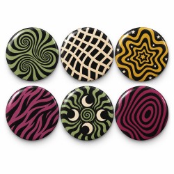 Vintage Spiral ve Çizgiler Seri 3 - 6’lı 58mm Rozet Seti
