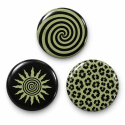 Vintage Yeşil Spiral Güneş ve Leopar - 3’lü 58mm Rozet Seti