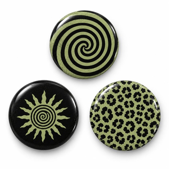 Vintage Yeşil Spiral Güneş ve Leopar - 3’lü 58mm Rozet Seti
