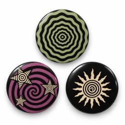 Vintage Halkalar Yıldızlar ve Güneş - 3’lü 58mm Rozet Seti