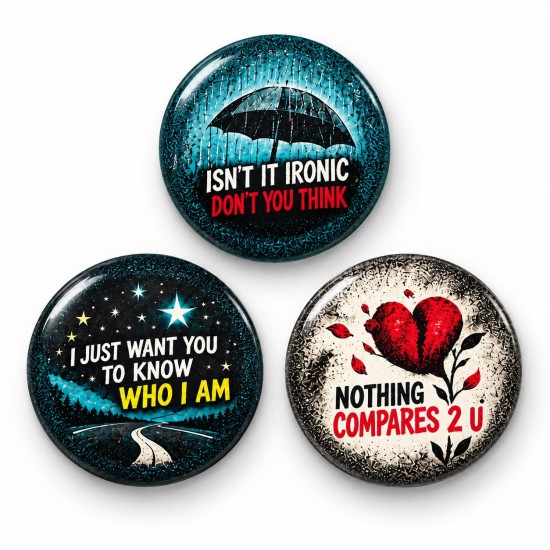 Ironic Who I Am ve Nothing Compares - 3’lü 58mm Rozet Seti