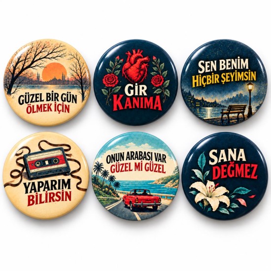 90’lar Kaset ve Hatıralar - 6’lı 58mm Rozet Seti